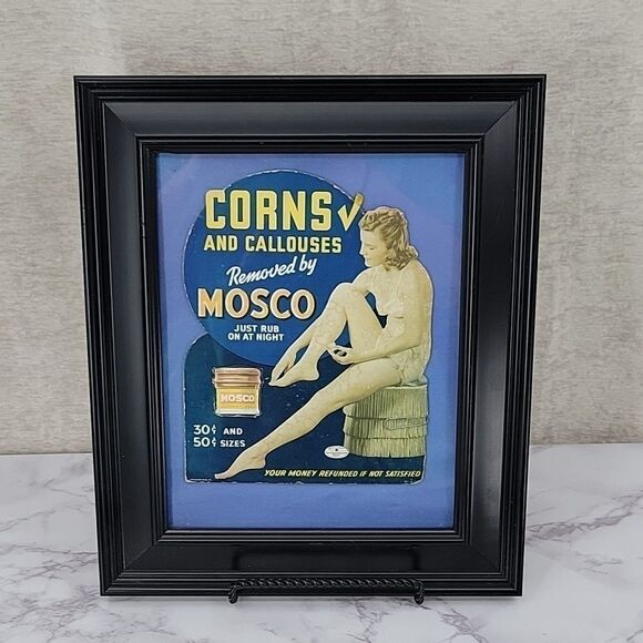 Mosco Corns and Callouses Vintage Advertising with Pin-Up Art Framed - Picture 1 of 6
